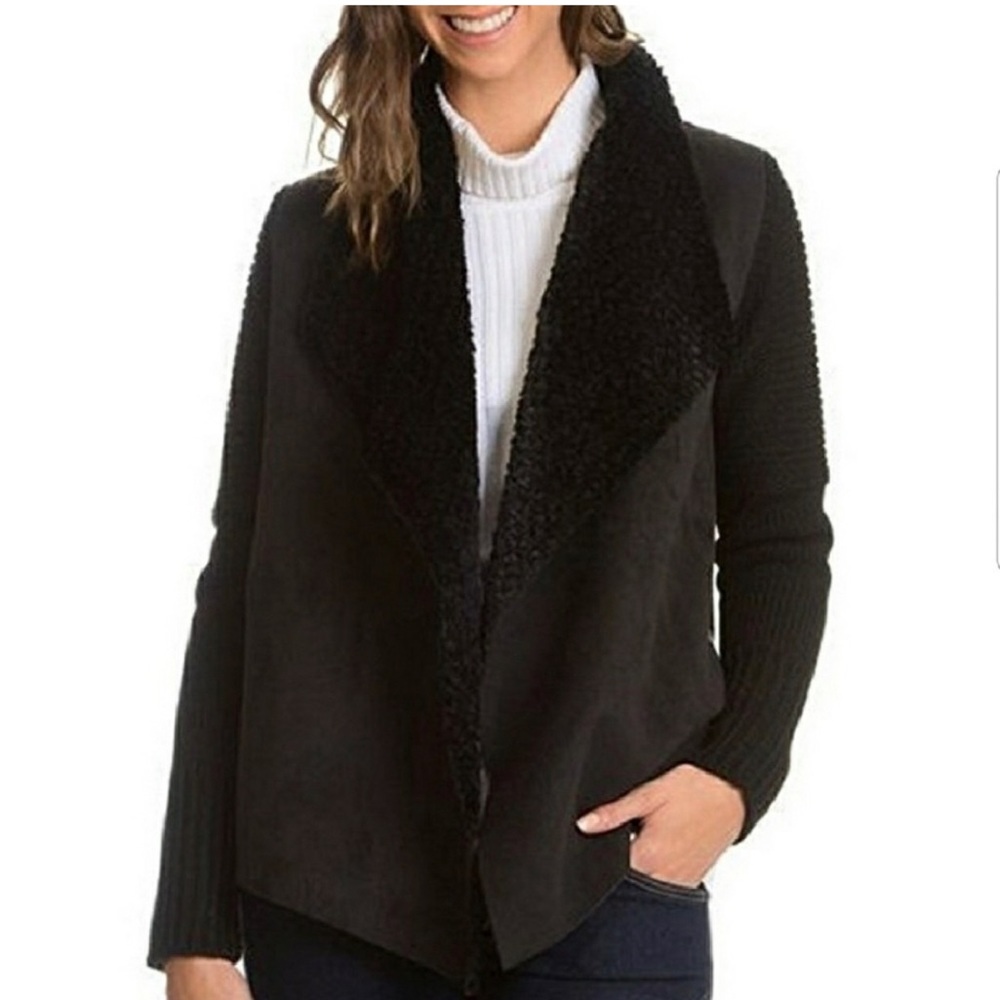 Chelsea & Theodore Faux Sherpa Suede Open Jacket